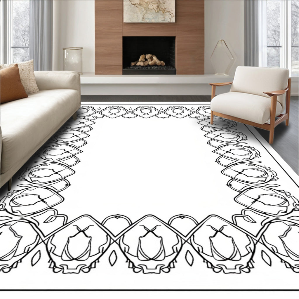 Art Nouveau Detailed Botanical Frame Rug