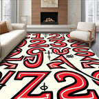 Bold Red Numeral Collage Rug