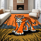 Bold Orange Tiger Grasslands Landscape Rug