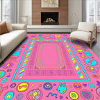 Whimsical Pink Cartoon Critter Medallion Rug