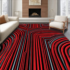 Bold Red Black Striped Abstraction Rug