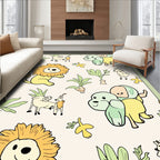 Whimsical Yellow Lion Green Dog Jungle Animals Rug
