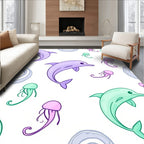 Playful Purple Green Dolphin Jellyfish Swirls Rug