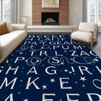 Celestial Alphabet Navy Blue Rug
