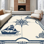 Nautical Ships Compass Rose Motif Rug
