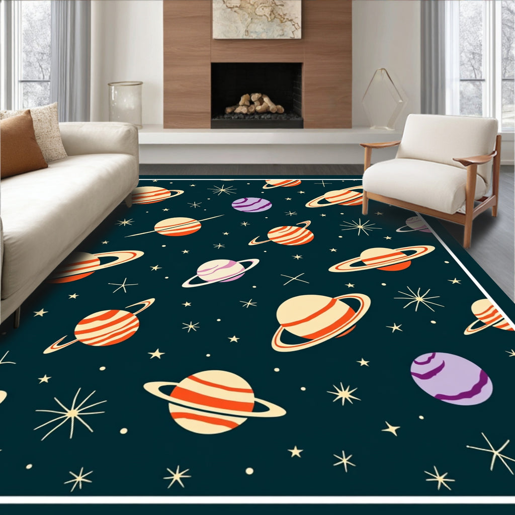 Retro Saturn And Stars Rug