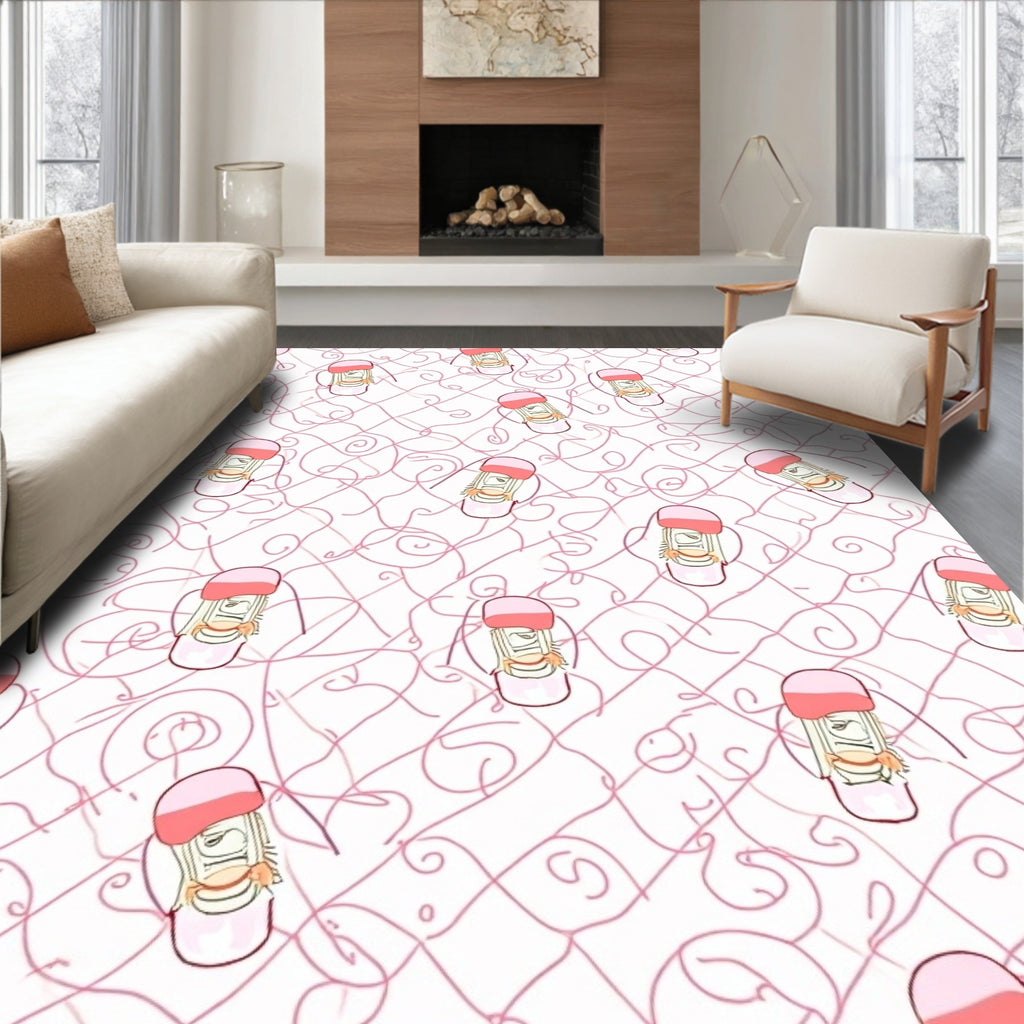 Pink Doodle Face Swirls Rug