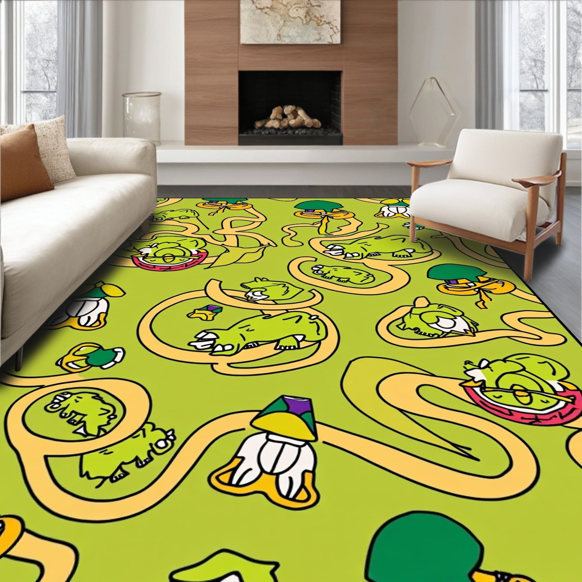 Whimsical Green Frog And Vine Rug