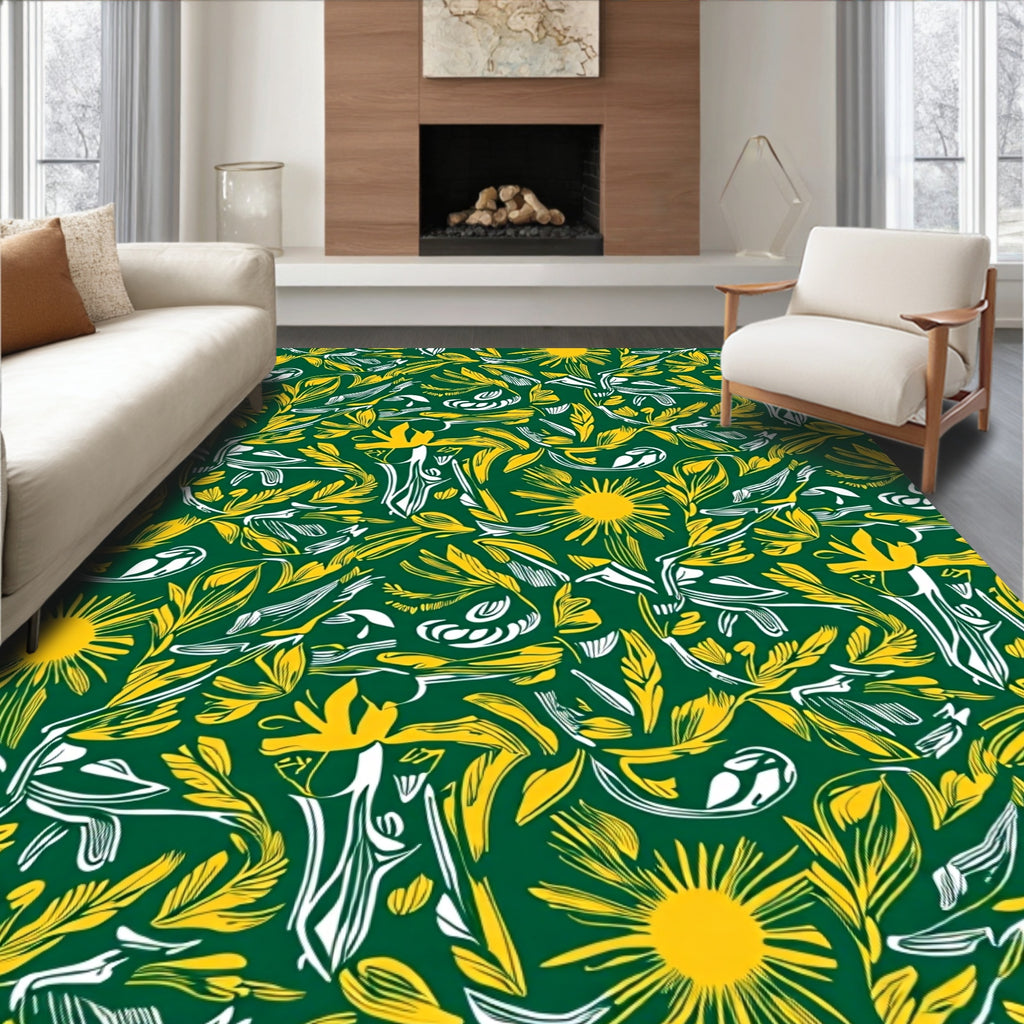 Golden Sunburst Foliage on Green Rug