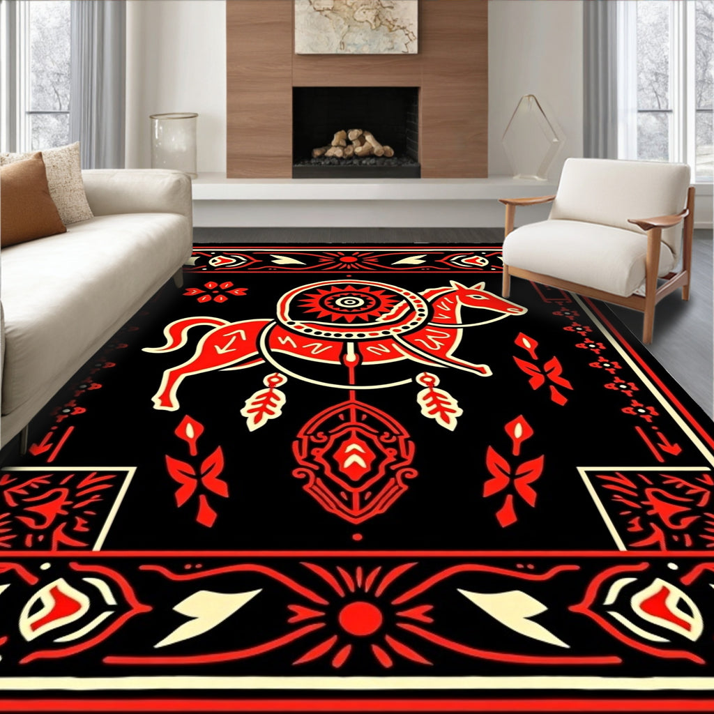 Red Horse Tribal Mandala Rug