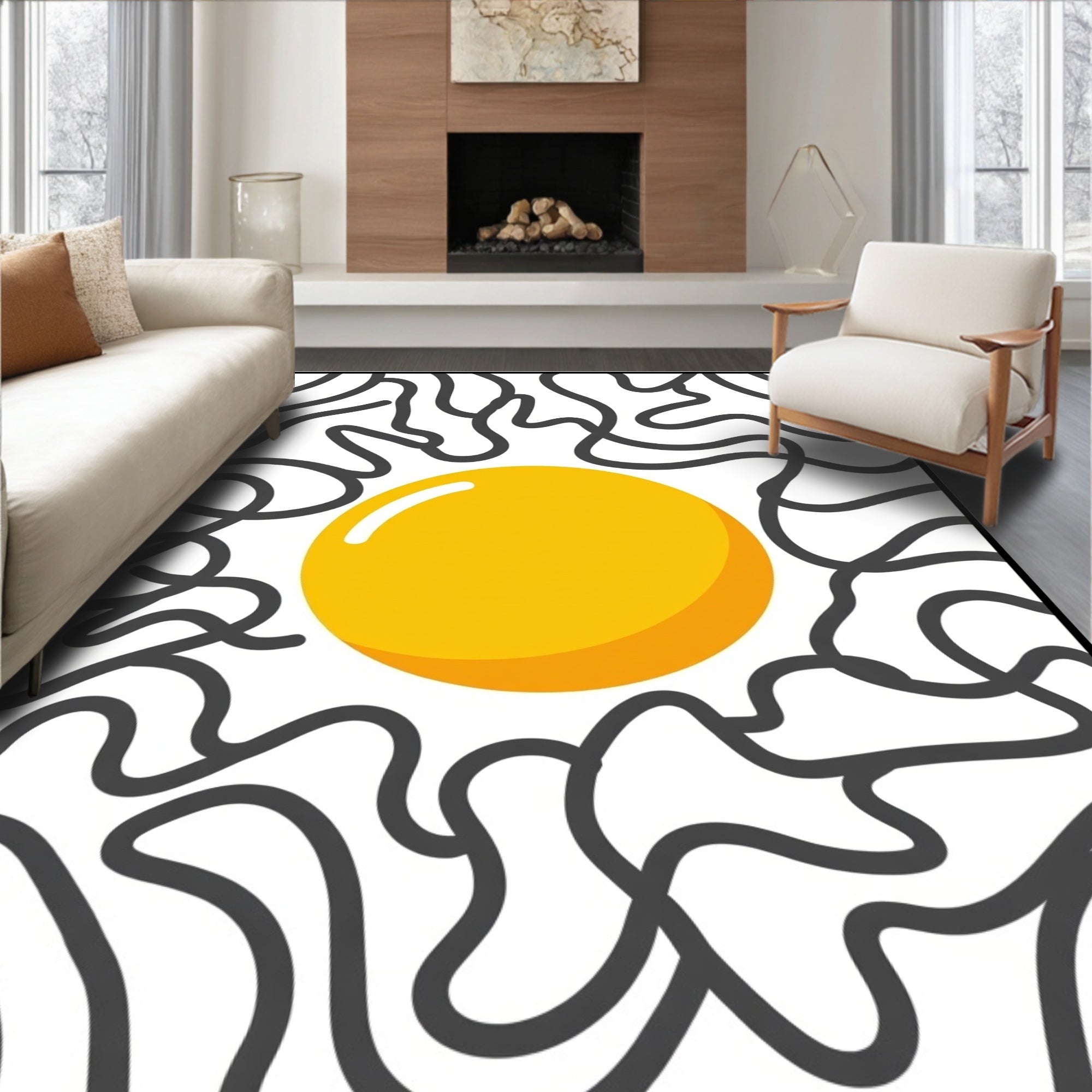 Golden Sun With Abstract Swirls Rug