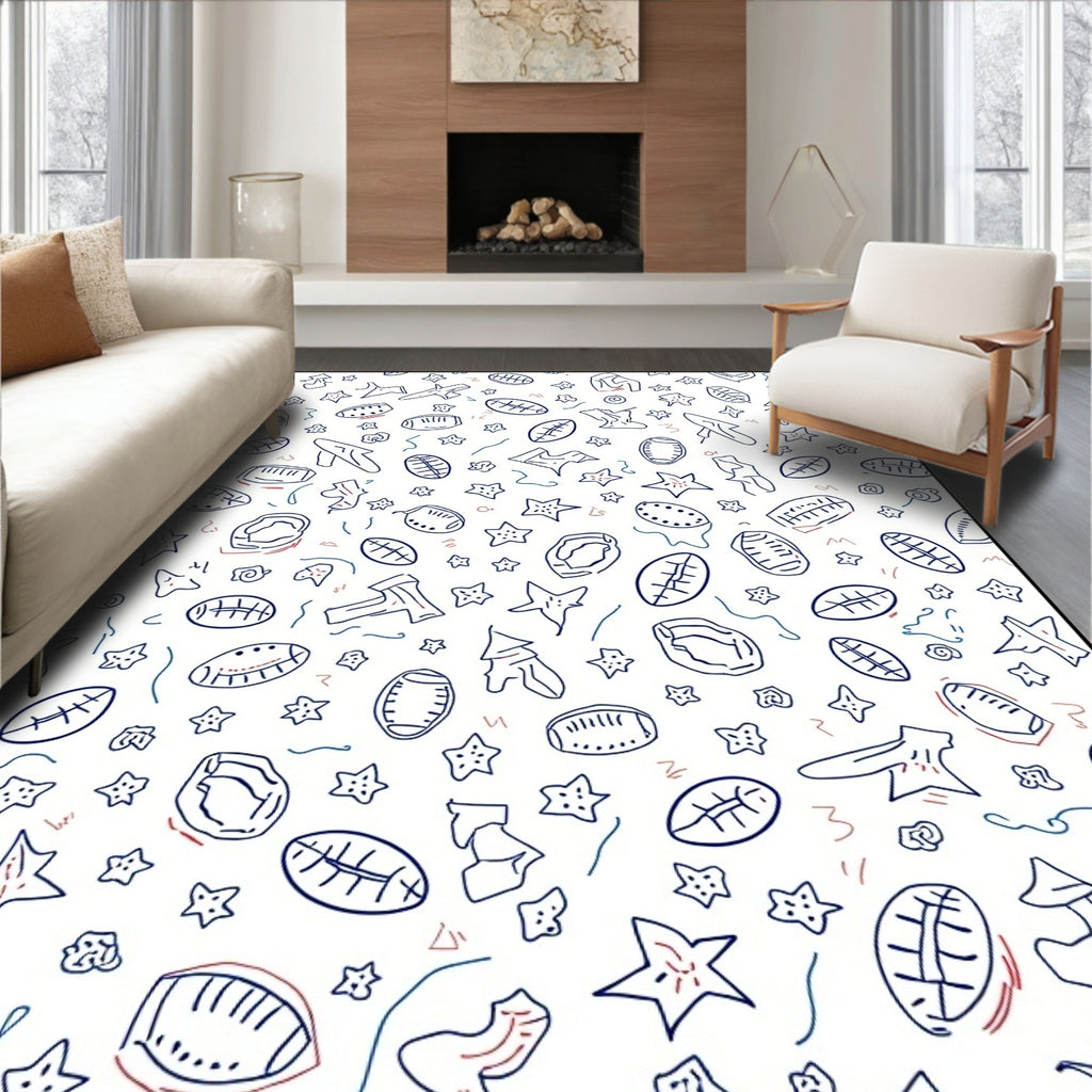 Whimsical Starburst Doodle Sporty Shapes Rug