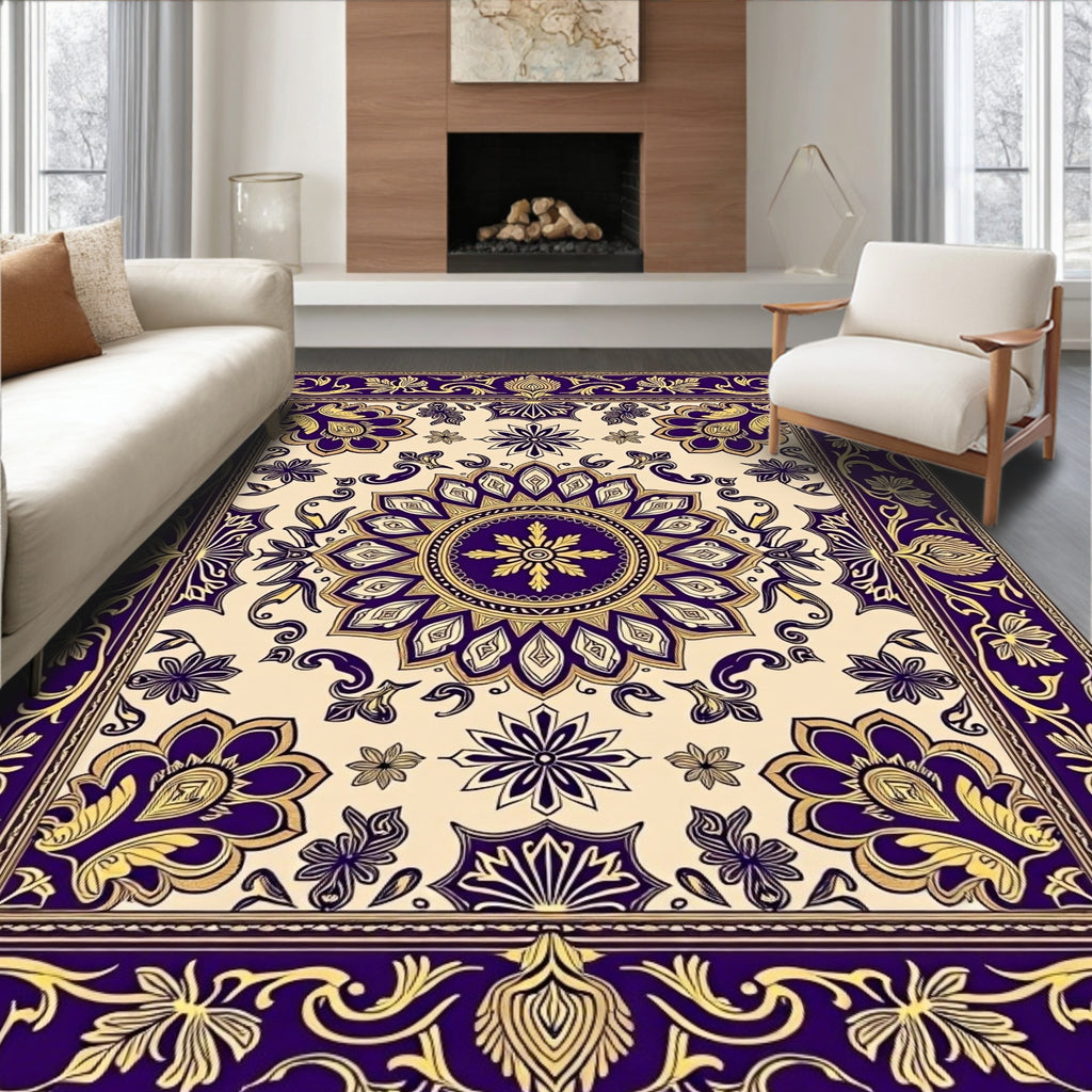 Regal Violet Gold Floral Medallion Rug