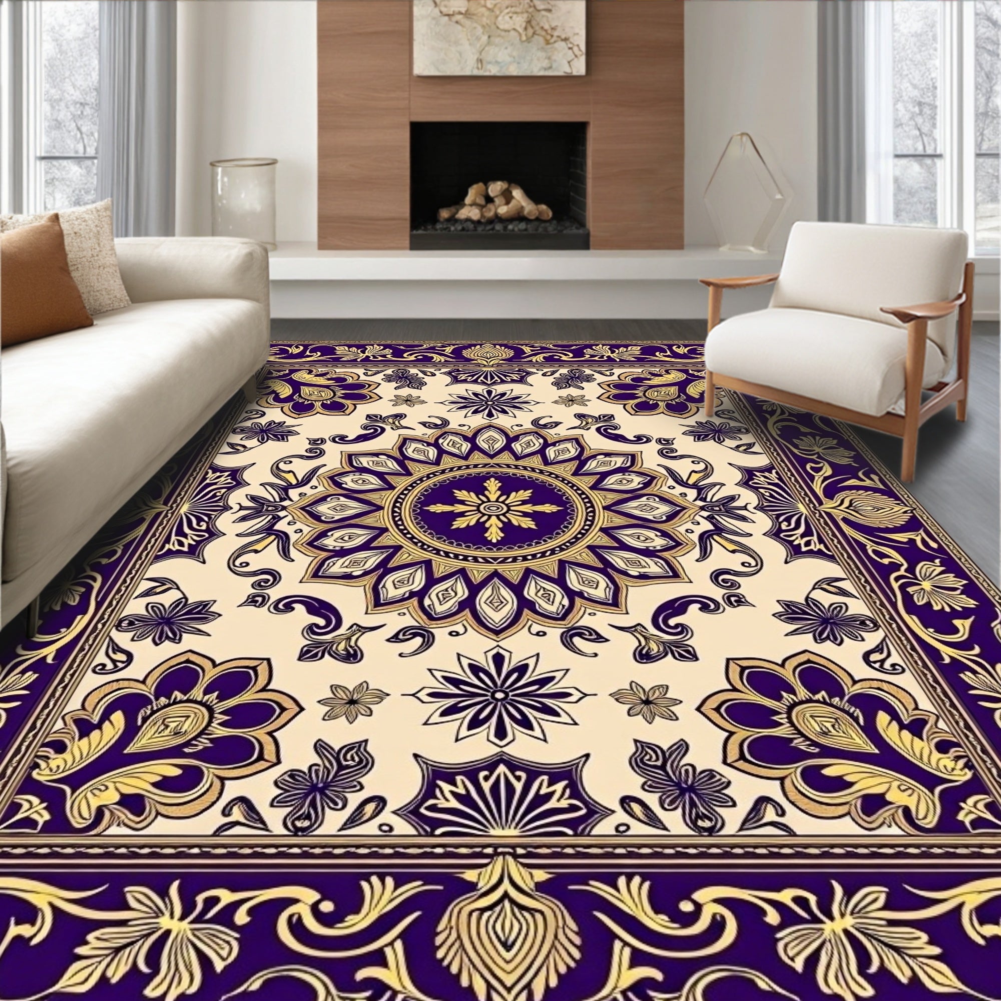 Regal Violet Gold Floral Medallion Rug