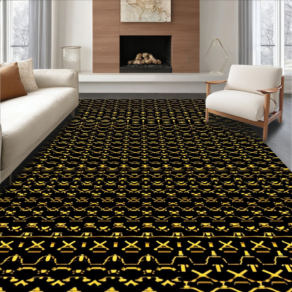 Ornate Gold Geometric Chain Link Rug