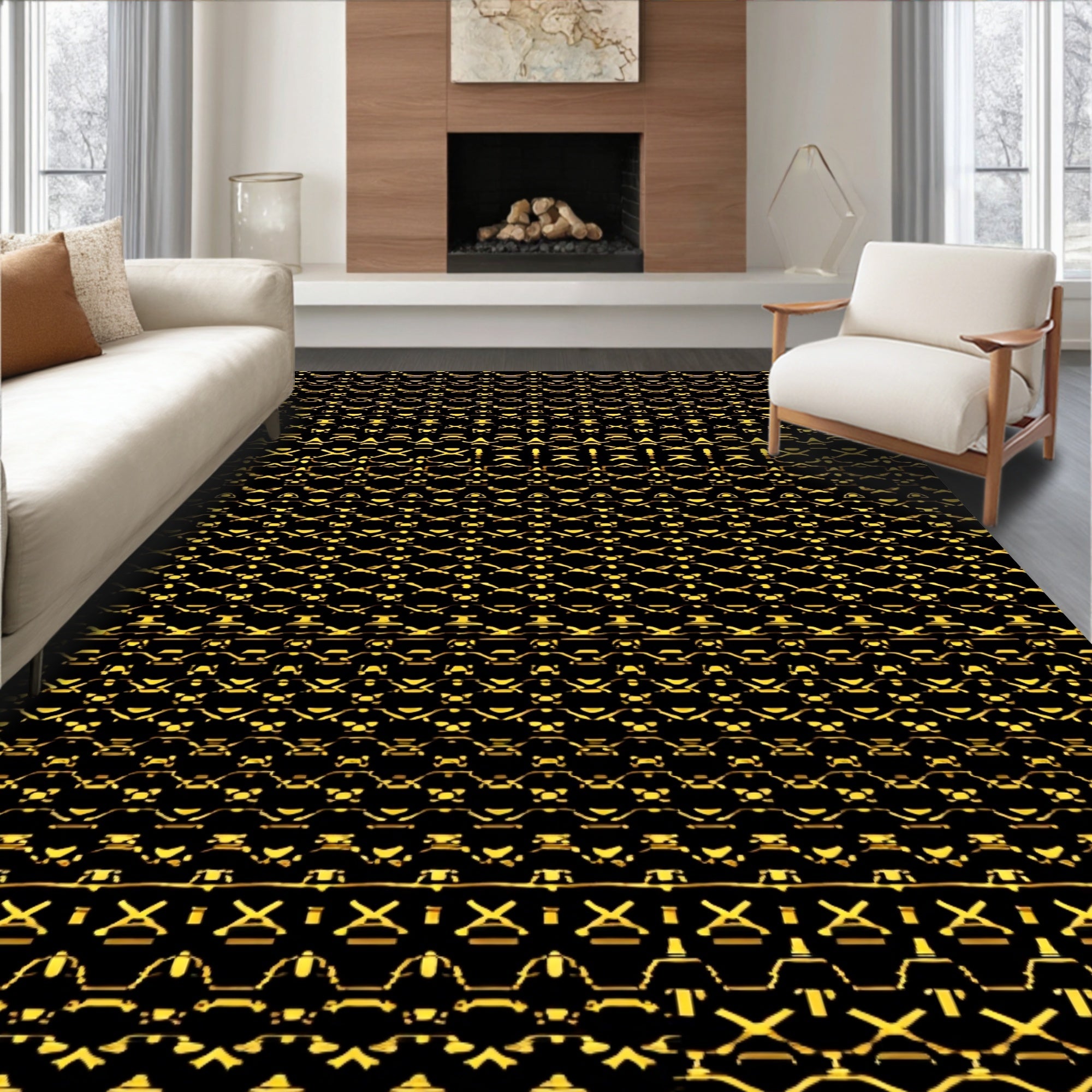 Ornate Gold Geometric Chain Link Rug