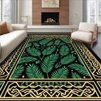 Green Palm Frond Black Garden Border Rug
