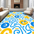 Retro Yellow Blue Doodle Art Rug