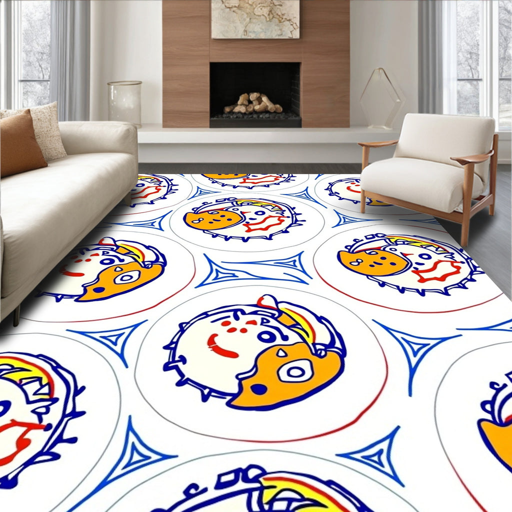 Whimsical Yellow Dog Face Circles Rug