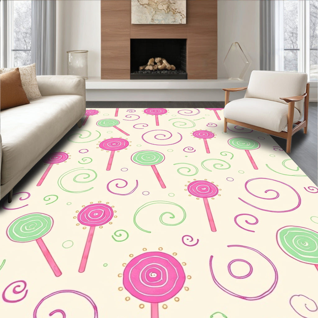 Whimsical Pink Green Swirl Lollipop Rug