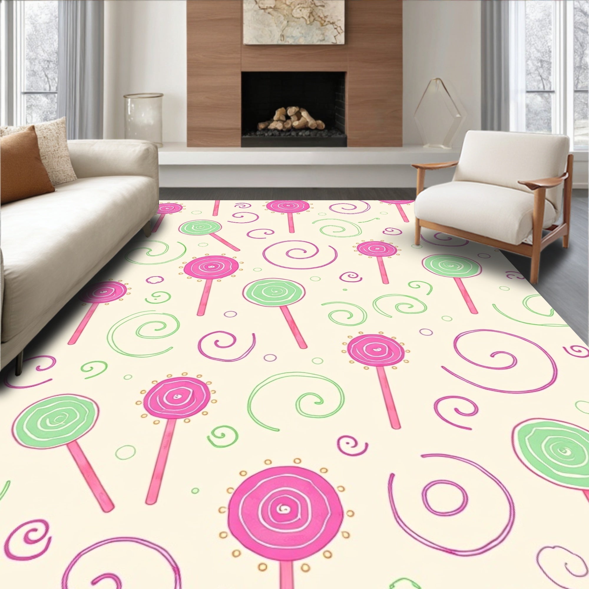 Whimsical Pink Green Swirl Lollipop Rug