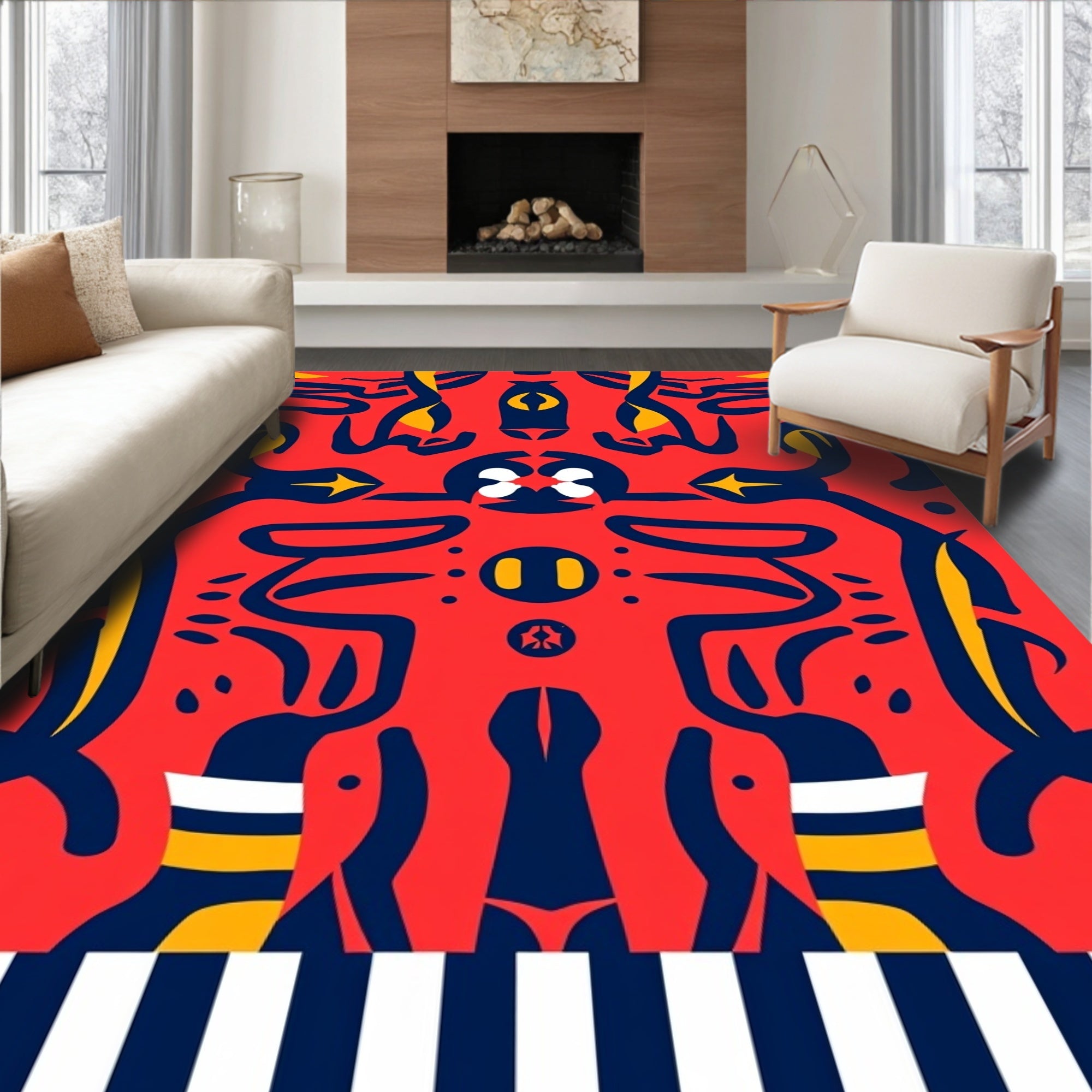 Abstract Red Blue Yellow Organic Forms Rug