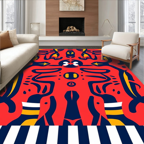 Abstract Red Blue Yellow Organic Forms Rug