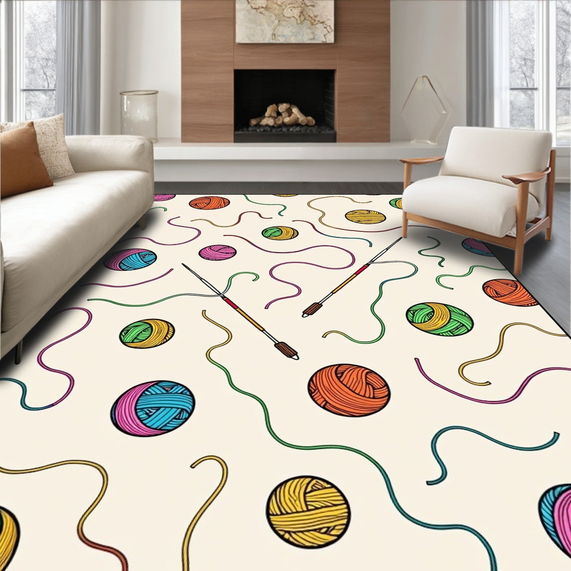 Handcrafted Colorful Yarn Knitting Needles Rug