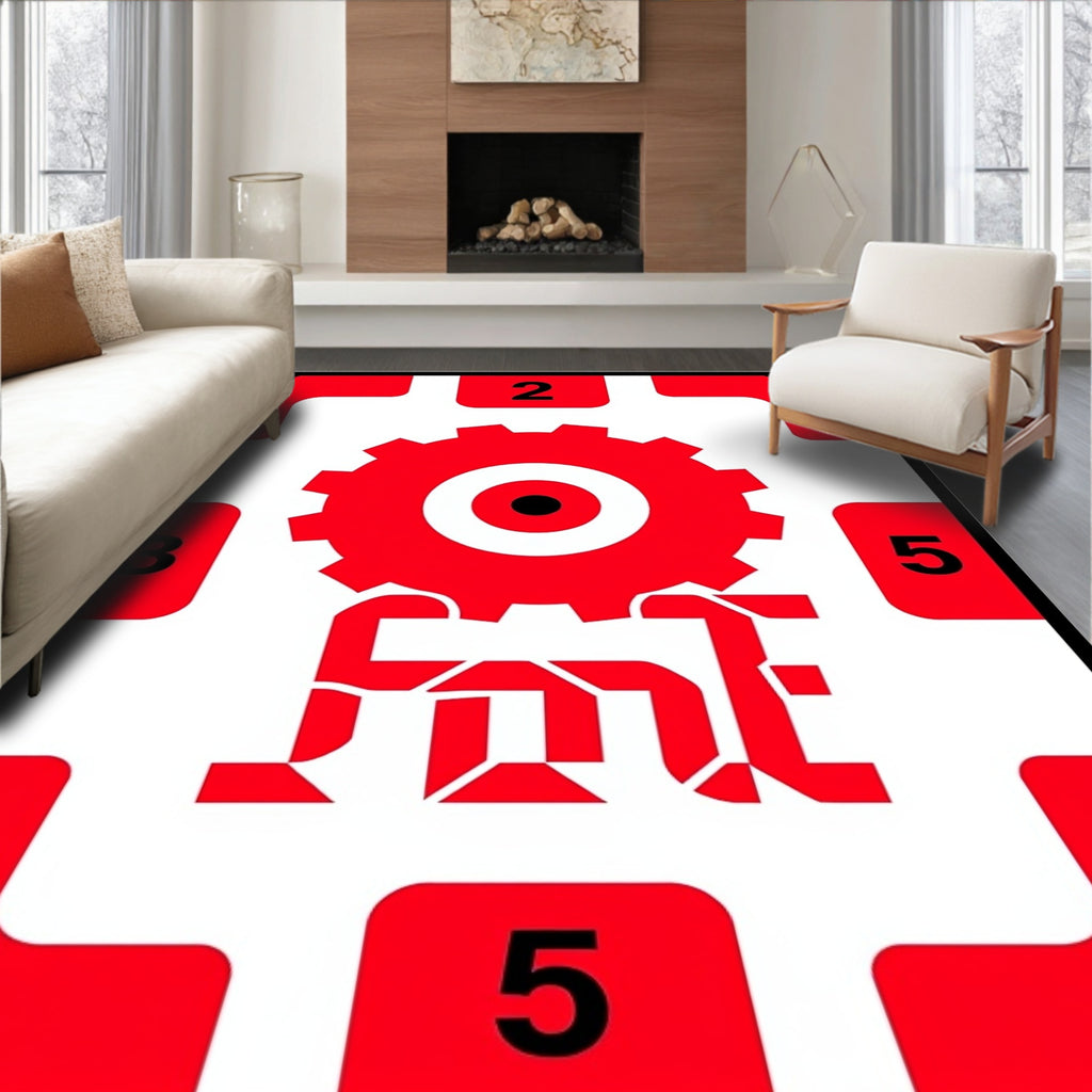 Red Gear Industrial Geometric Rug