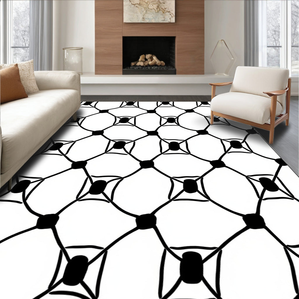 Chic Black White Interlocking Squares Rug