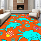 Aqua Dolphins and Coral Garden Rug