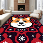 Orange Corgi Face Red Starburst Background Rug