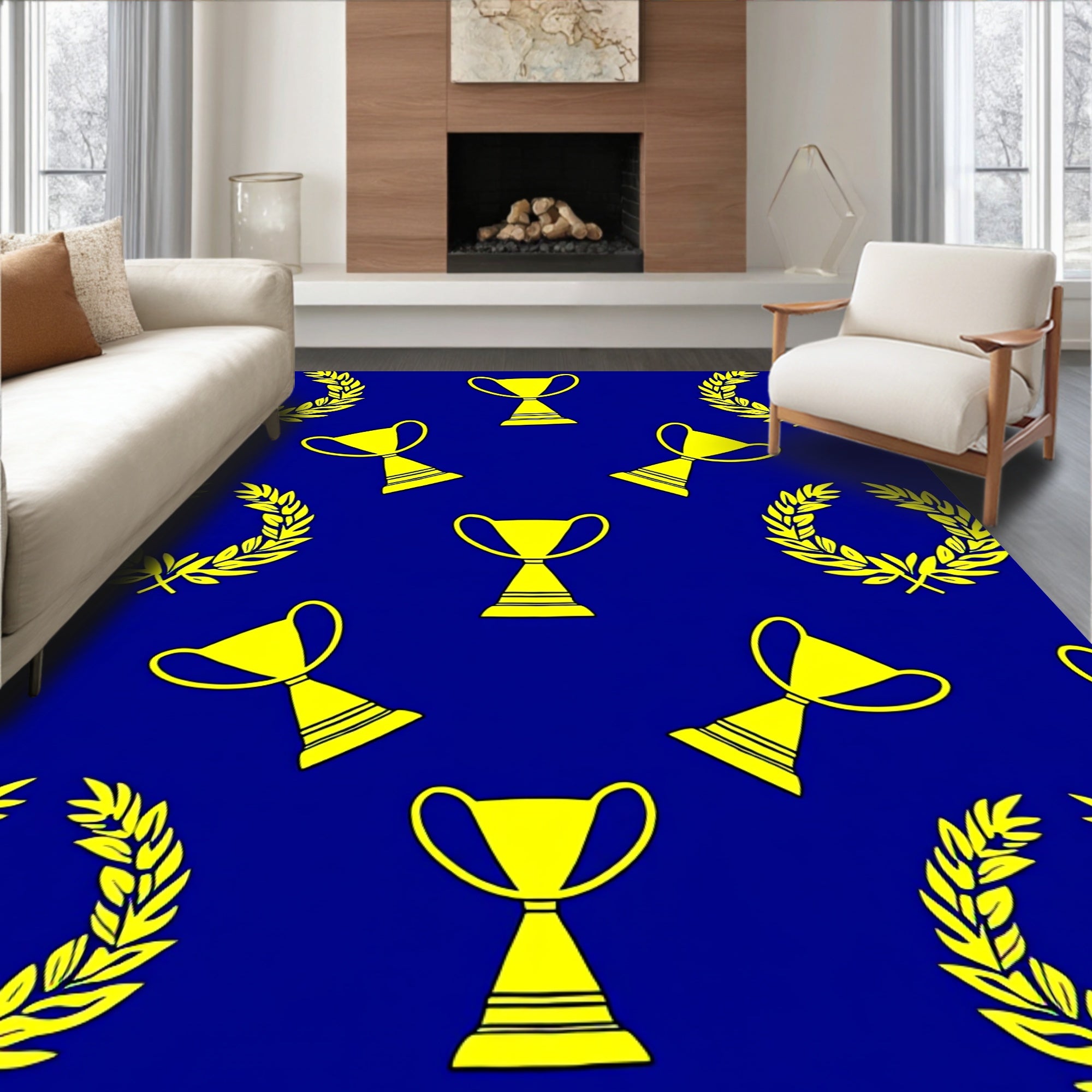 Blue Gold Trophy Laurel Repeat Rug
