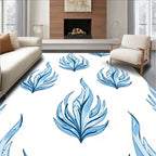 Arctic Ice Blue Flame Leaf Swirls Rug