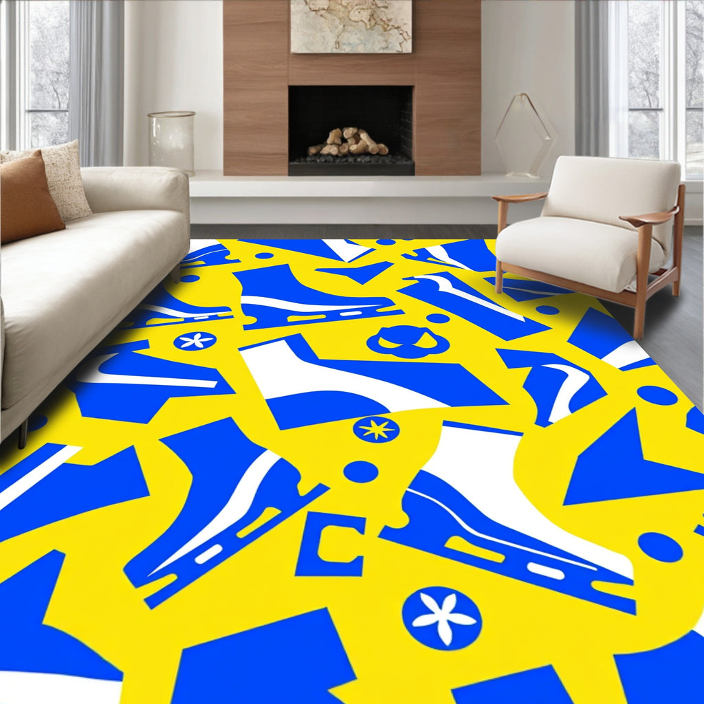 Bold Blue Ice Skate Collage Rug