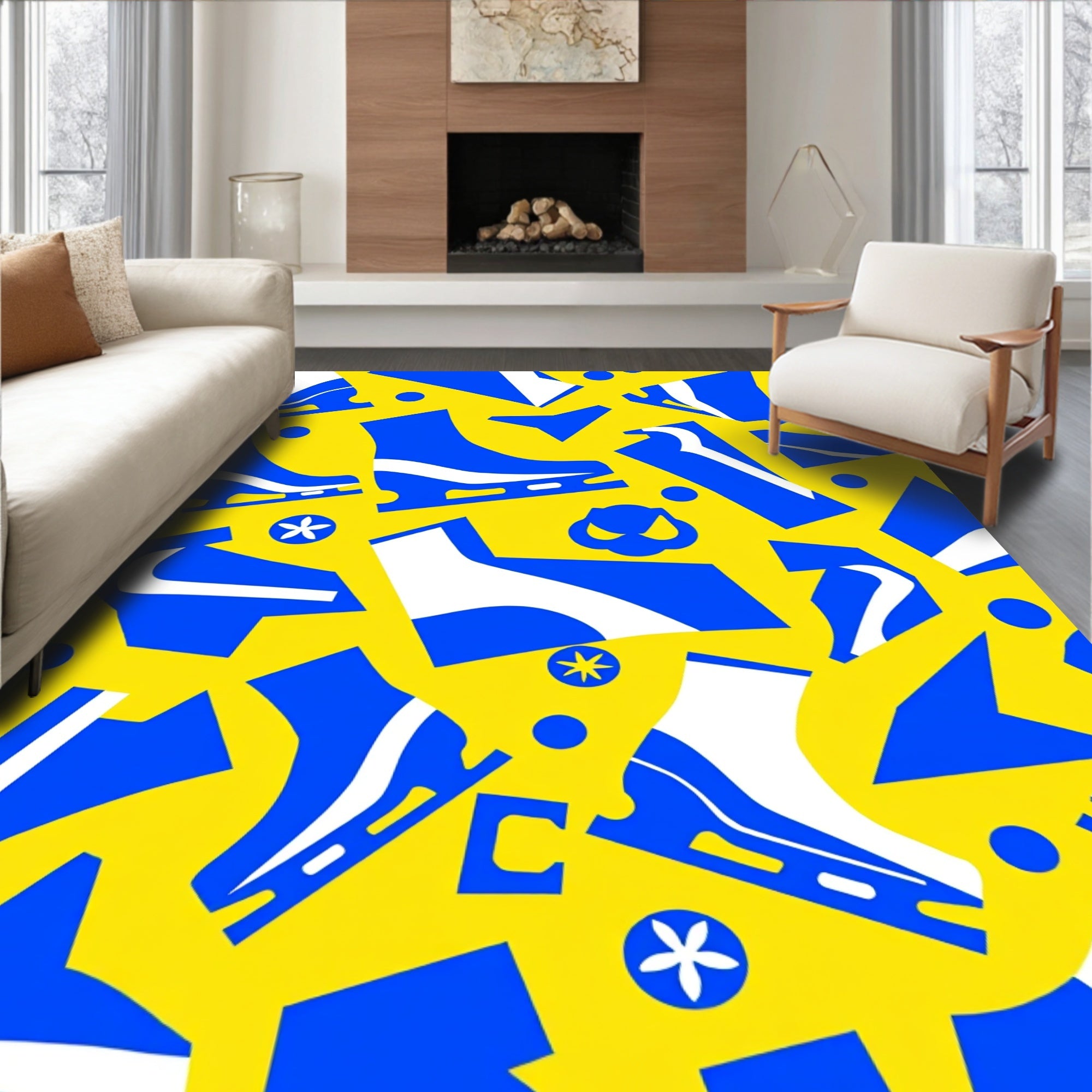 Bold Blue Ice Skate Collage Rug