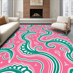 Vibrant Teal Swirl Pink Paisley Rug