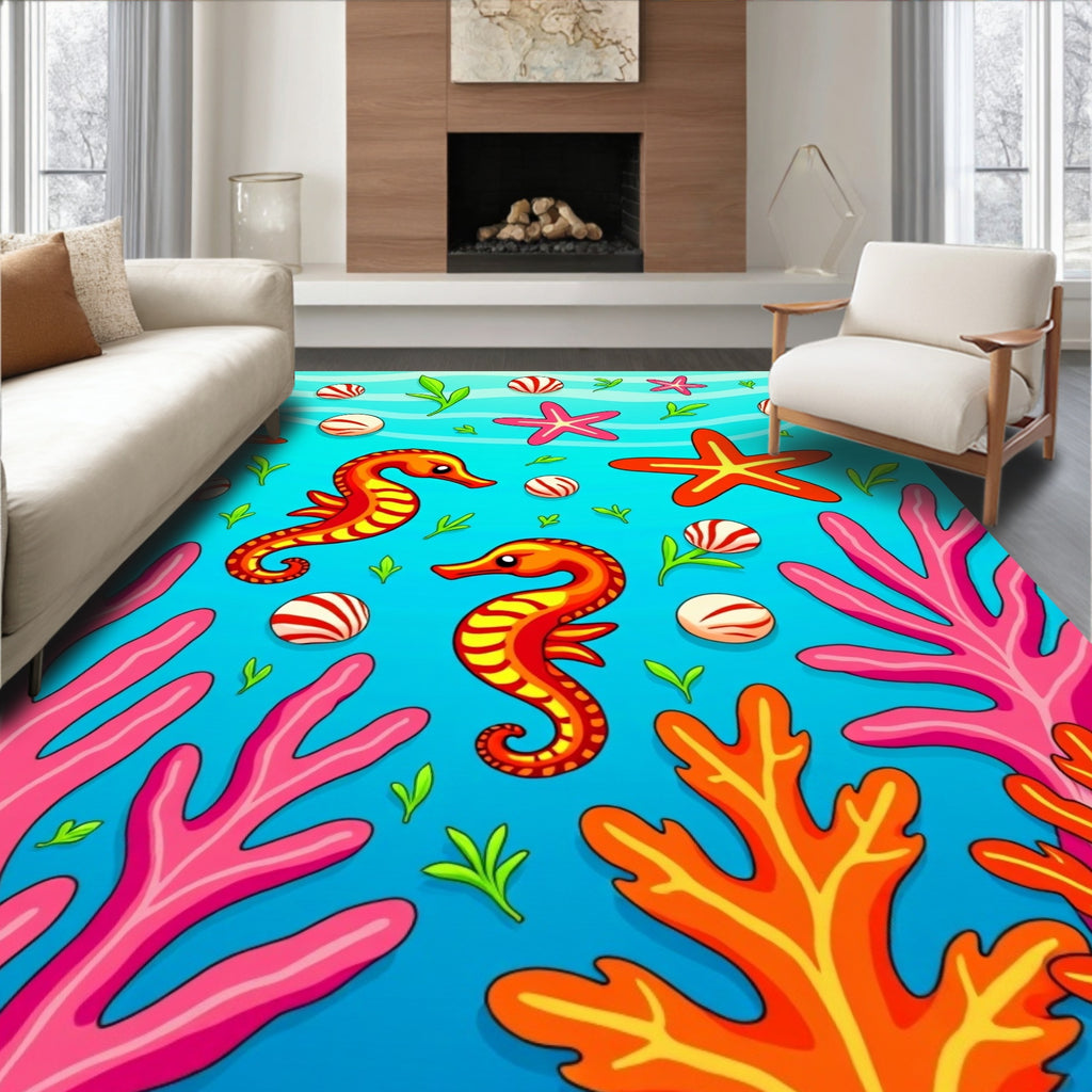 Coral Sea Seahorse Stars Marine Life Rug