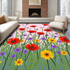 Vibrant Red Poppy Garden Grass Rug