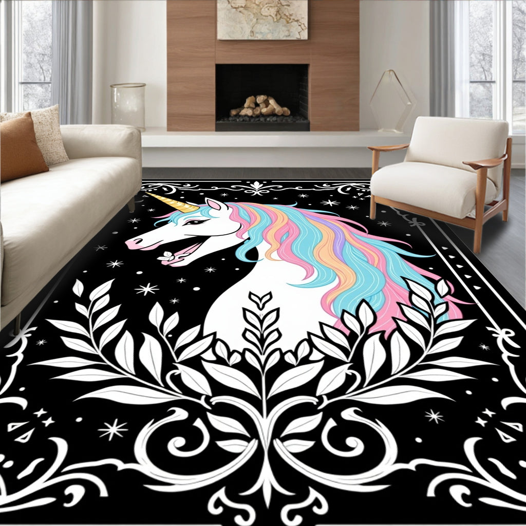 Pastel Unicorn with Floral Frame Rug