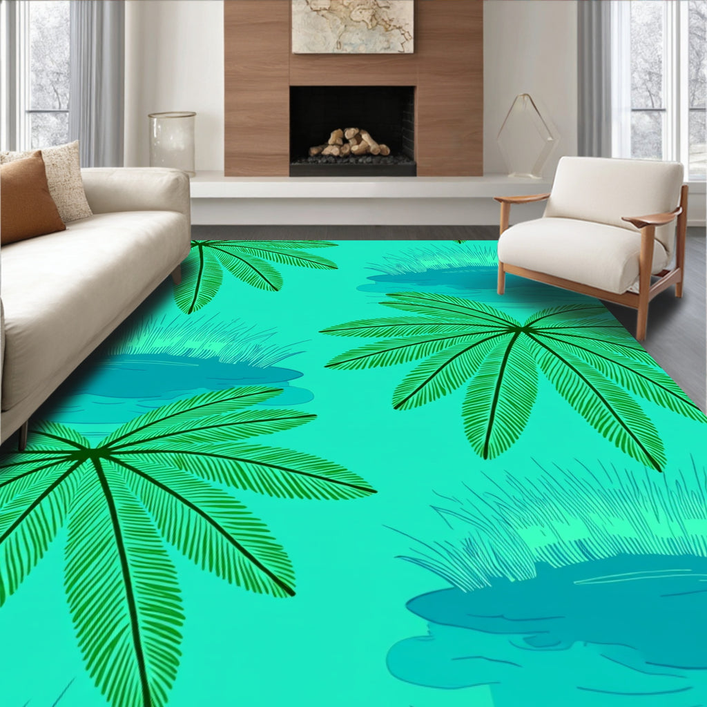 Teal Green Palm Frond Lakeside Rug