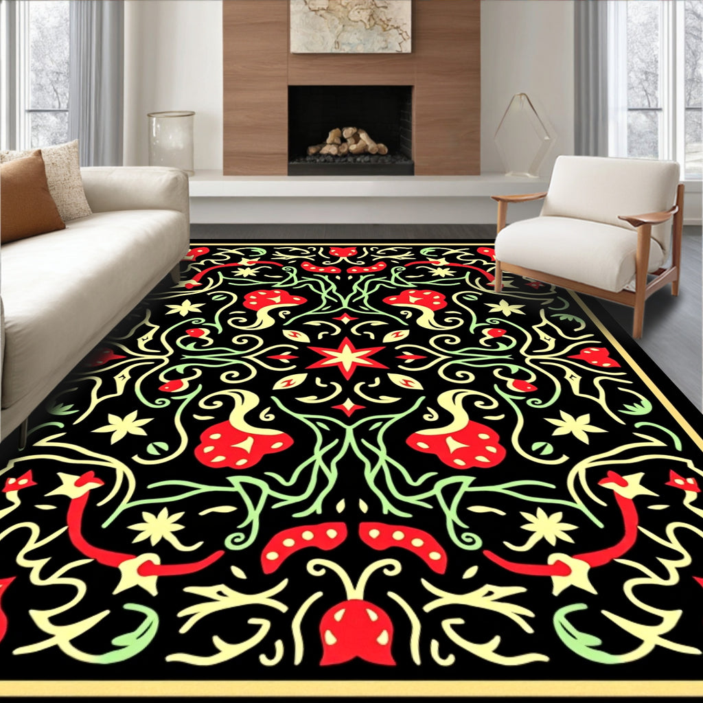 Crimson Yellow Floral Vine Medallion Rug