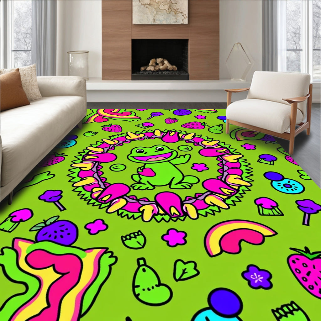 Vibrant Frog Rainbow Strawberry Fiesta Rug