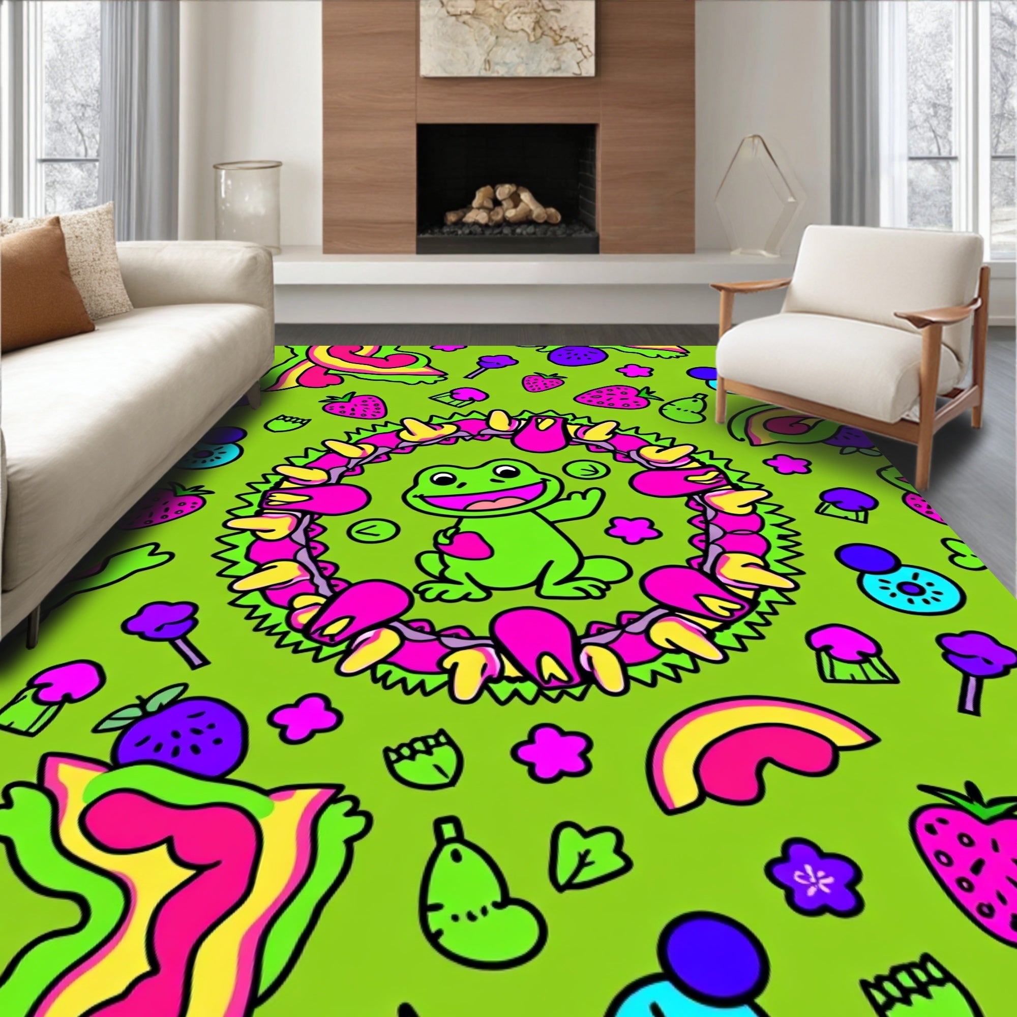 Vibrant Frog Rainbow Strawberry Fiesta Rug