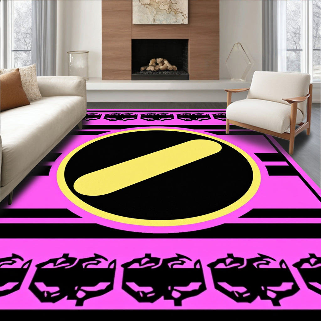 Bold Pink Black Yellow Oval Rug