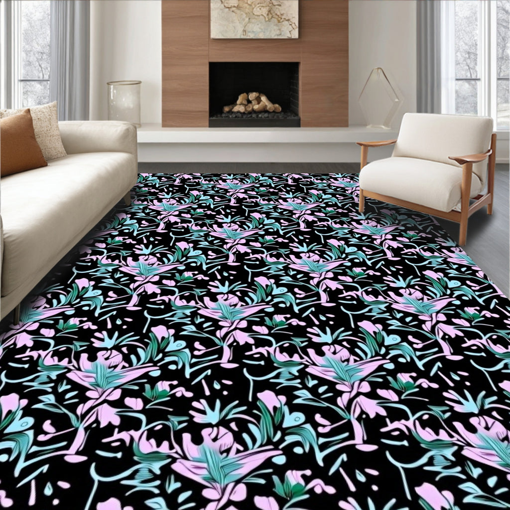 Pink Teal Abstract Floral Garden Rug