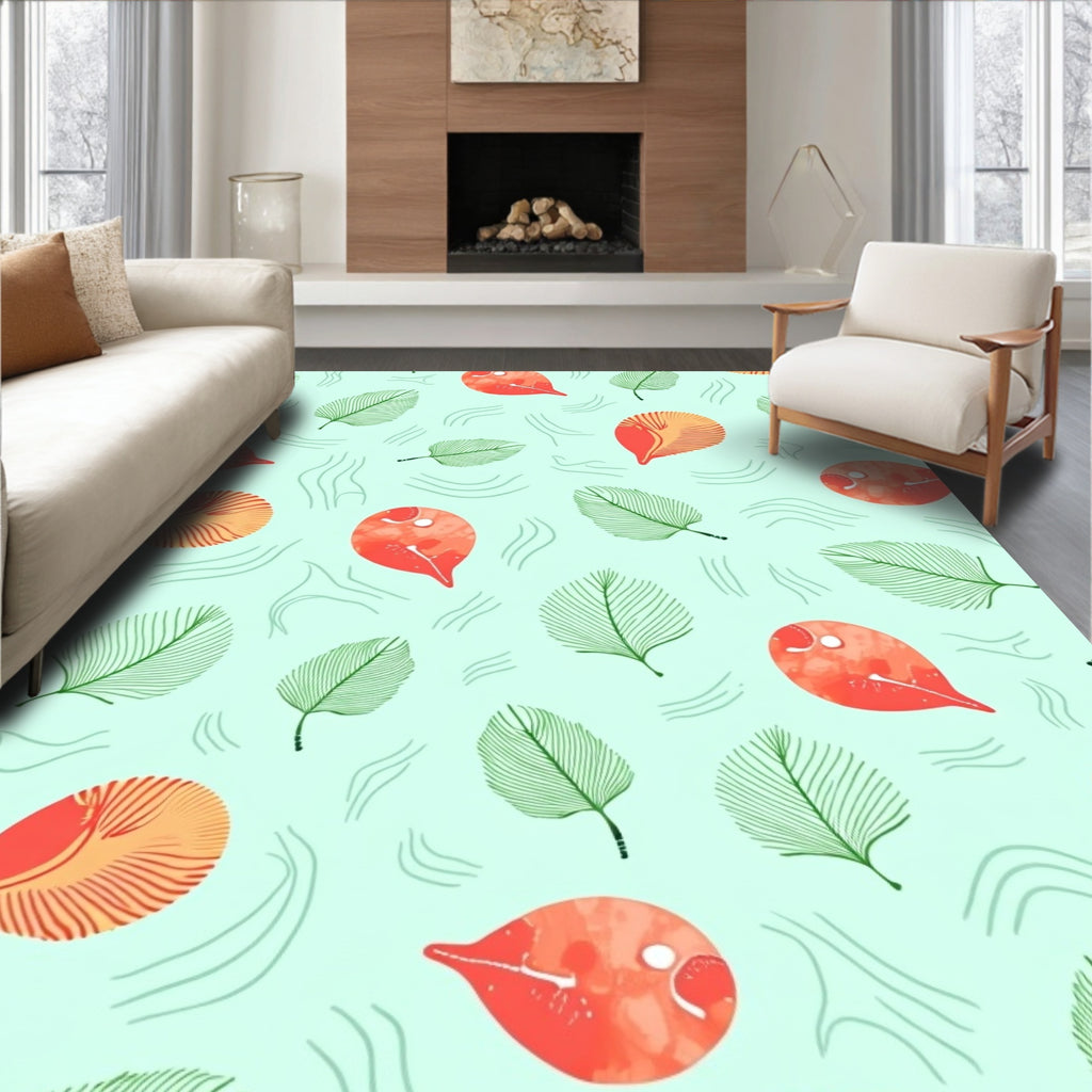 Coral Orange Leafy Swirl Background Rug