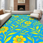 Symmetrical Yellow Floral Vine Cobalt Rug