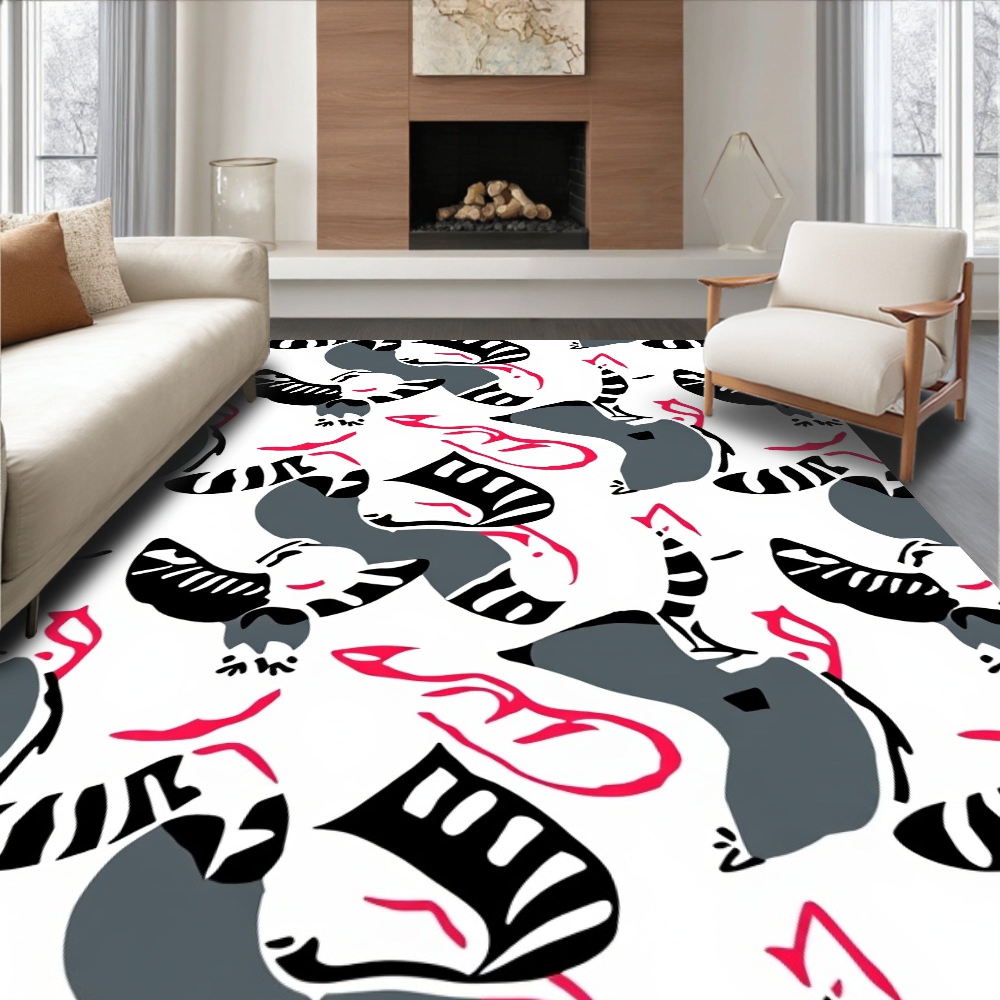 Modern Abstract Flamingo Raccoon Whimsical Rug