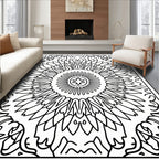 Bold Black Sunburst Mandala Frame Rug